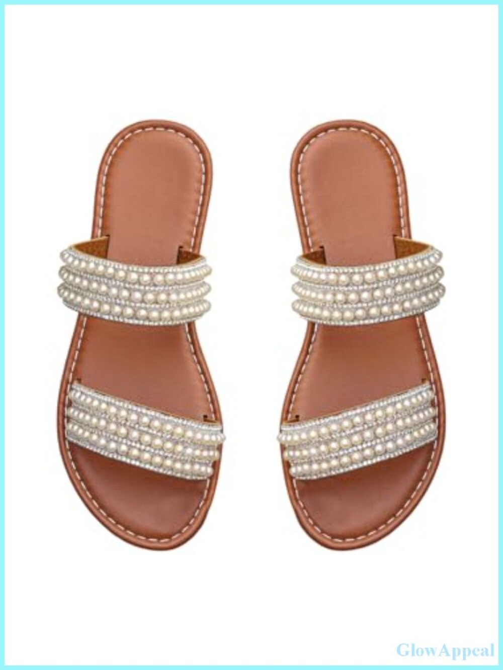 Pearl Rhinestone Double Strap Slide Sandals Open Toe Flat Wedding